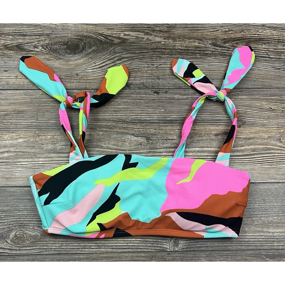 Hula Honey AQUA‎ MARINE MULTI Floral Camo Bralette Bikini Swim Top Top MEDIUM